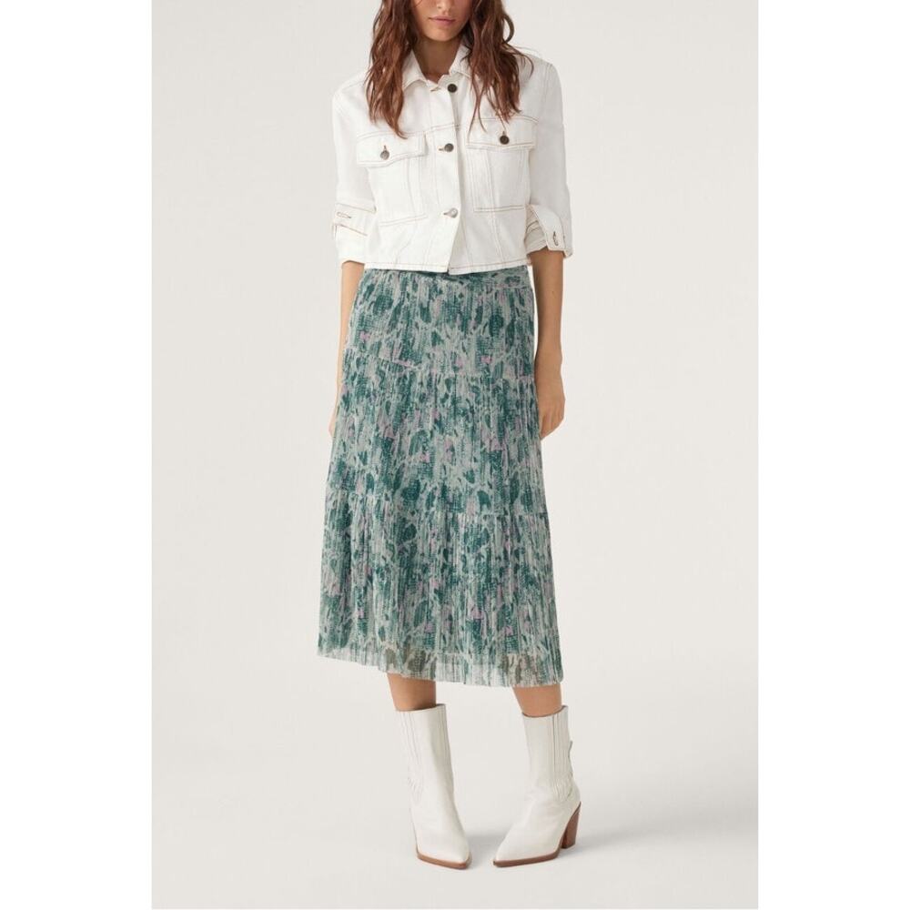 Ba&Sh Voly Midi Skirt in Green Pink Pattern Sz 36 US SGreat Condition!